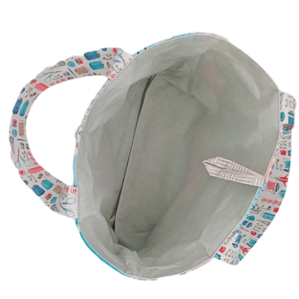 Aqua Embroidered Quilted Knitting Tote Project Bag - Image 6