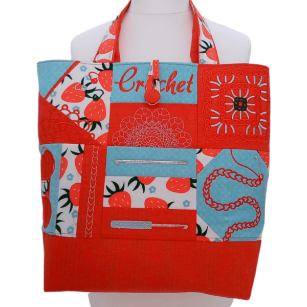 Crochet Project Tote Bag - Strawberries | Embroidered | Quilted - Image 6