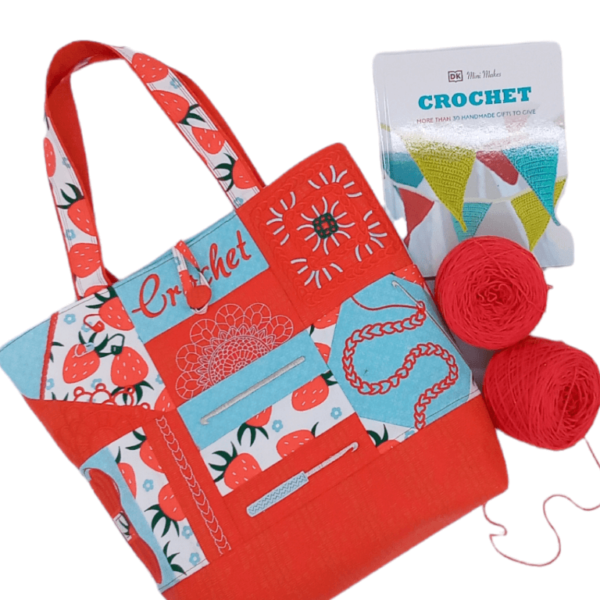 Crochet Project Tote Bag - Strawberries | Embroidered | Quilted - Image 7