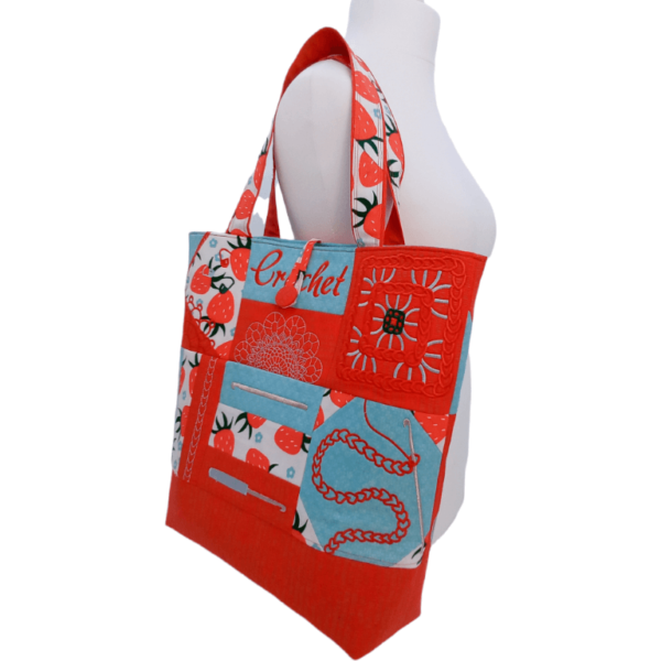 Crochet Project Tote Bag - Strawberries | Embroidered | Quilted - Image 8