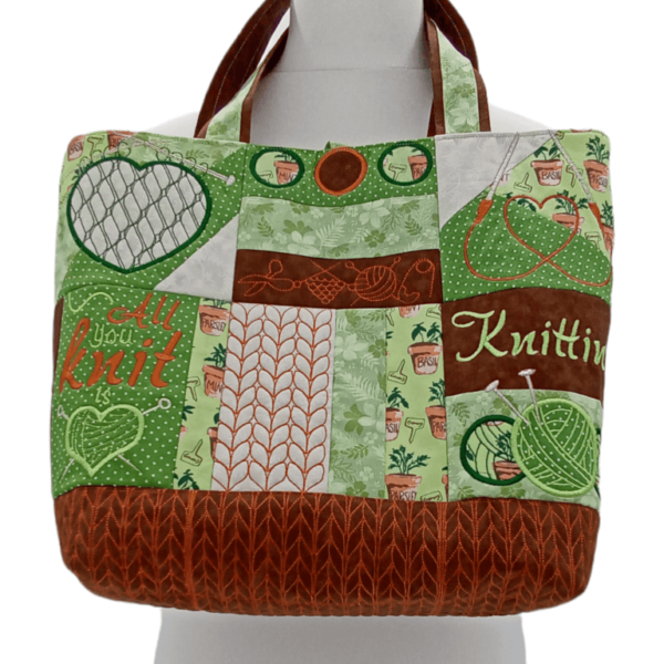Garden Embroidered Knitting Tote Project Bag - Image 3