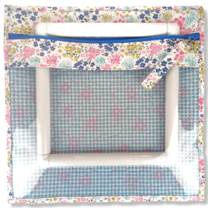 Pretty Floral Gingham Clear Vinyl Front Project Bag - 14" x 14" (35.5 x 35.5 cms)
