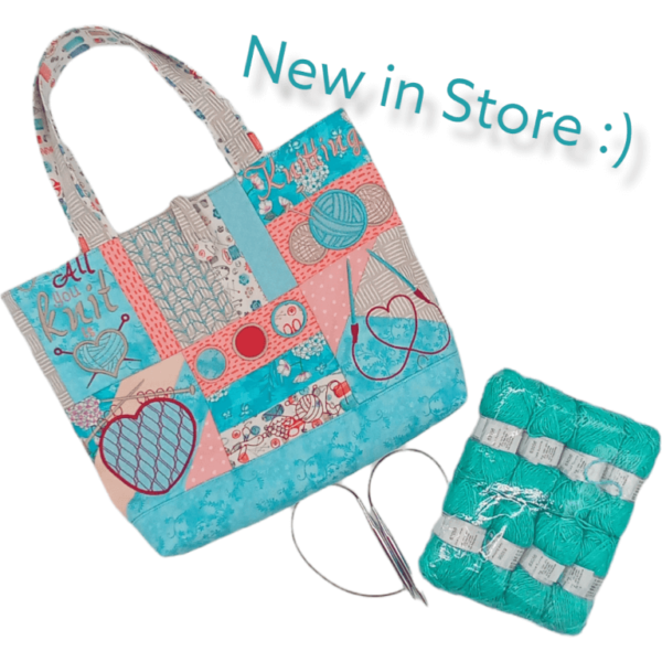 Aqua Embroidered Quilted Knitting Tote Project Bag - Image 5