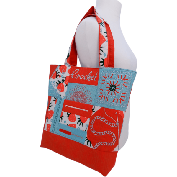 Crochet Project Tote Bag - Strawberries | Embroidered | Quilted - Image 9