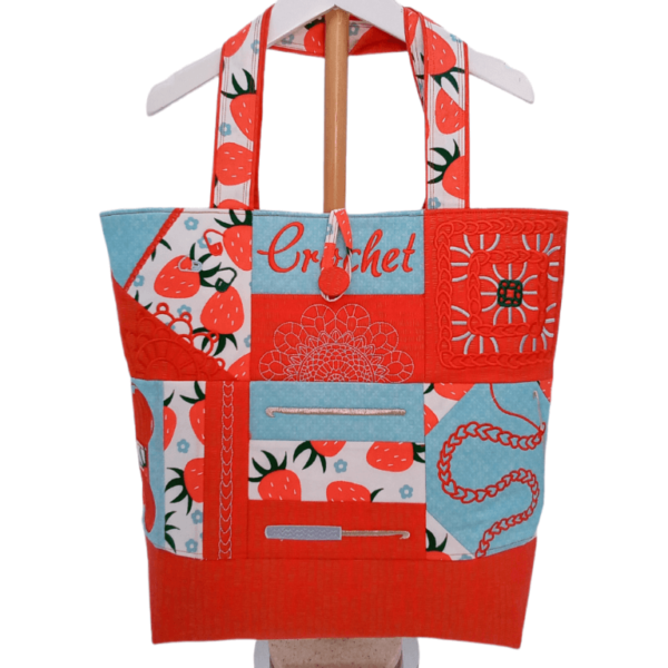 Crochet Project Tote Bag - Strawberries | Embroidered | Quilted - Image 3