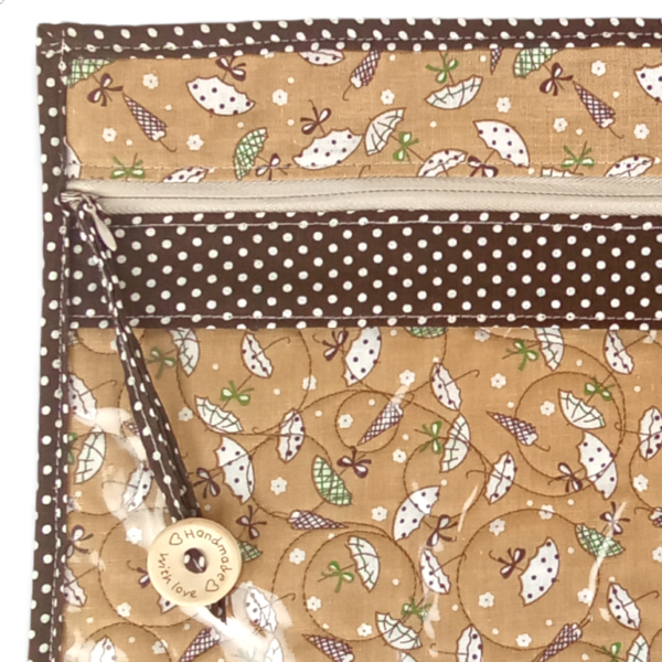 Cream and Brown Umbrellas Clear Vinyl Front Project Bag - 12" x 13" (30 x 33 cms) - Image 4